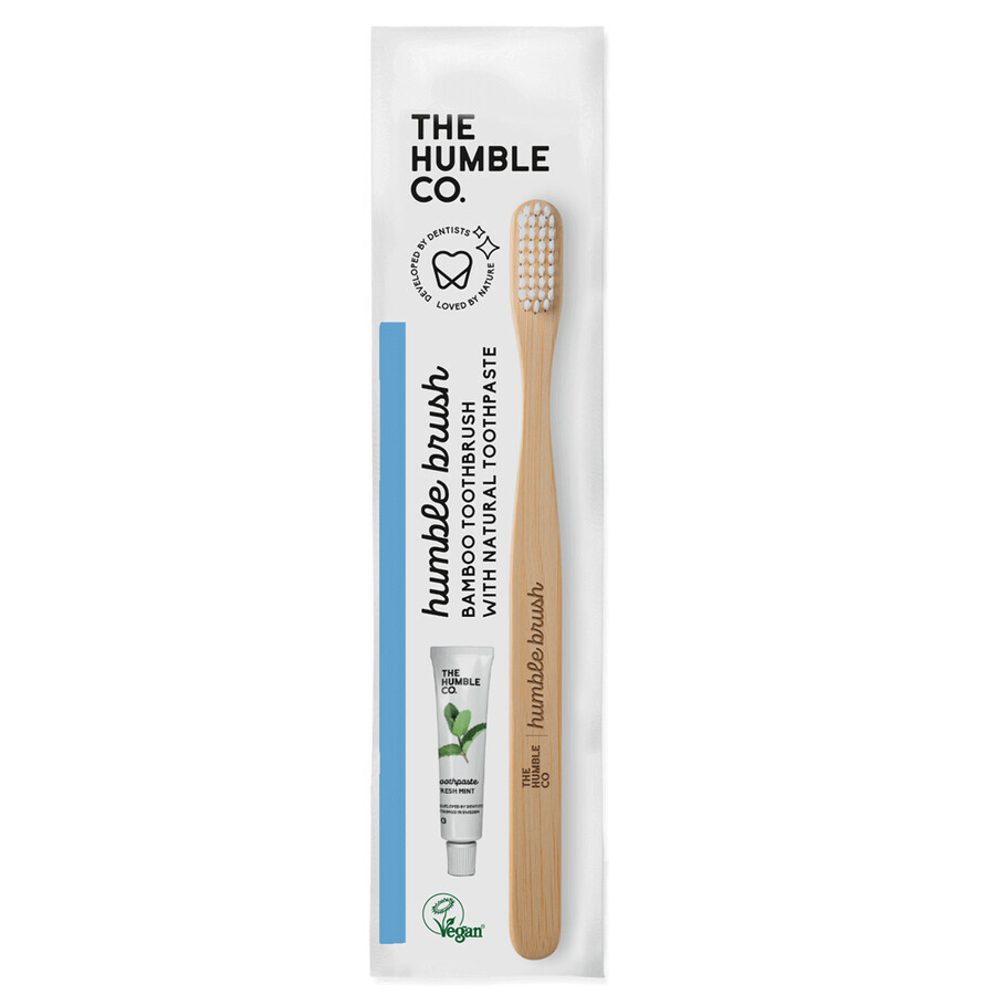 Kit spazzolino in bambù morbido, 1 pezzo + mini dentifricio, 7 g, The Humble Co
