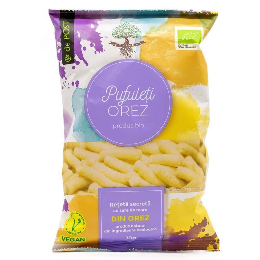 Organic rice puffs with sea salt, 30 g, Govinda