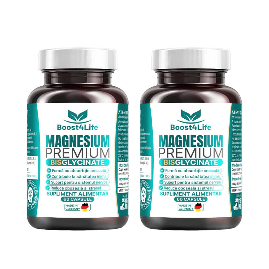 Confezione Magnesium Premium Bysglicinate, 2 x 60 capsule, Boost4Life