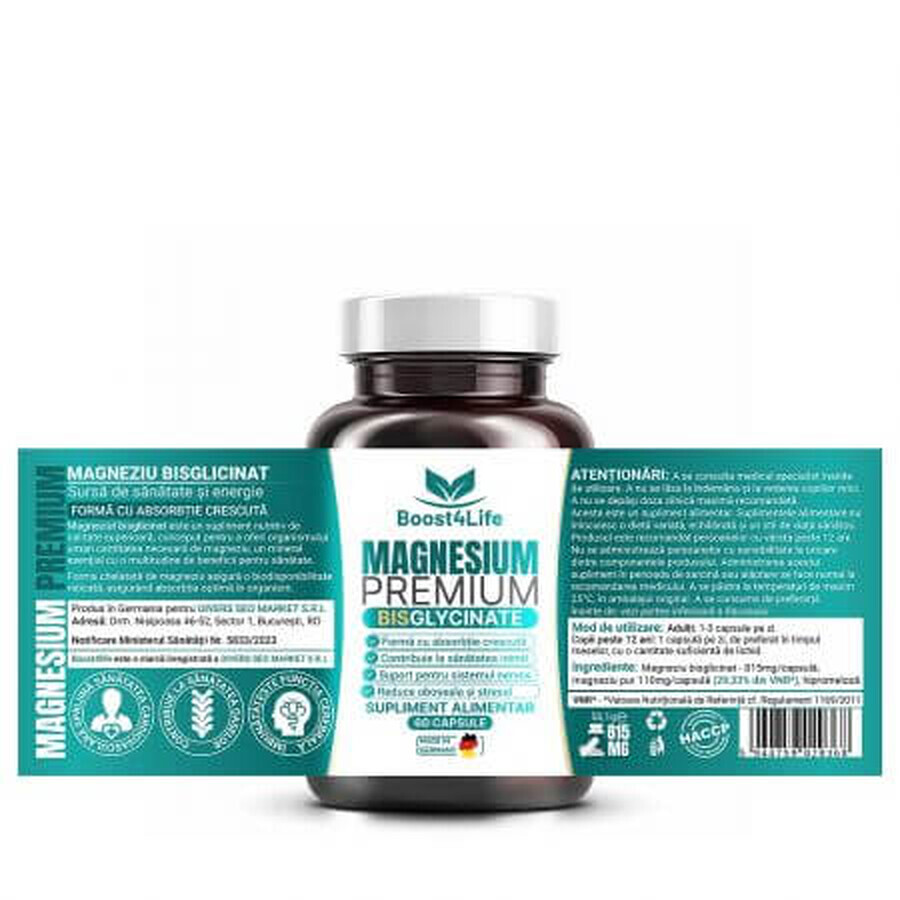 Confezione Magnesium Premium Bysglicinate, 2 x 60 capsule, Boost4Life