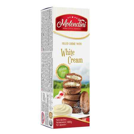 Biscotti ripieni di crema bianca, 180 g, Molendini