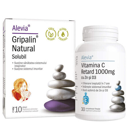 Gripalin Natural Soluble 10 sachets + Vitamin C 1000 mg Delayed with Zn and D3 30 tablets, Alevia