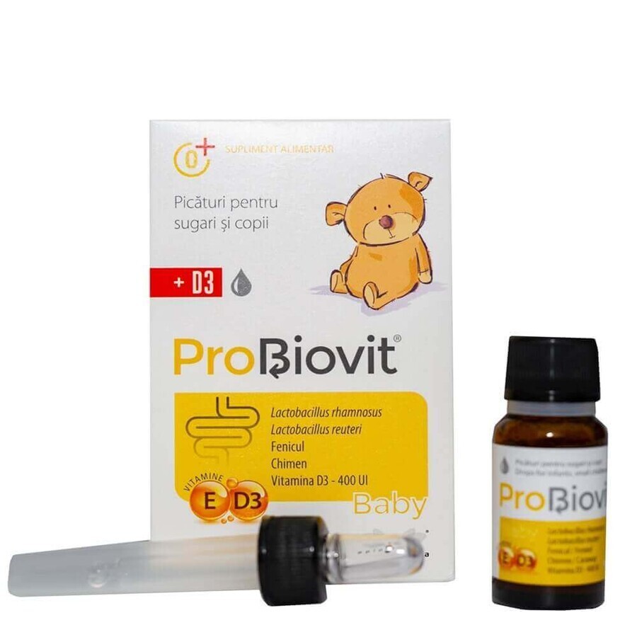 Probiotica en vitamine D3 druppels voor kinderen Probiovit Baby, 10 ml, Apipharma