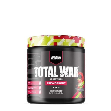 Redcon1 Total-War® Pre-Workout, Energizant Pre-Antrenament cu Aroma de Capsuni si Kiwi, 441 g, GNC