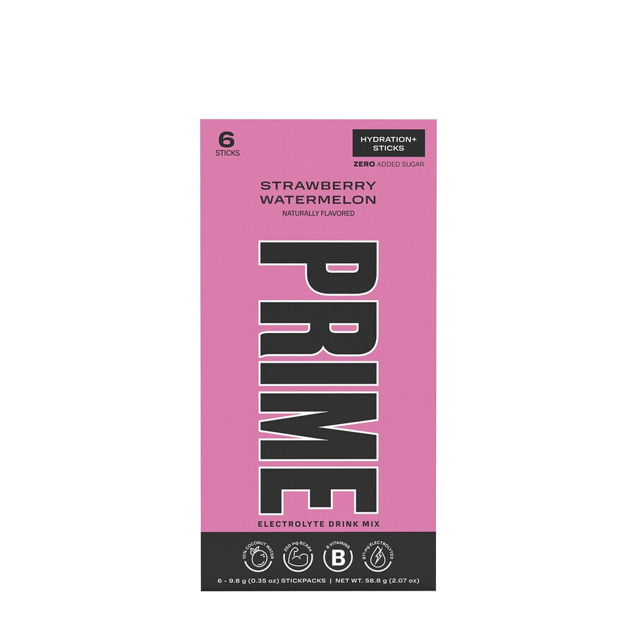 PRIME by Logan Paul x KSI Hydration Drink USA Strawberry Watermelon, sobres de rehidratación con sabor a fresa y sandía, 9,3 g, GNC