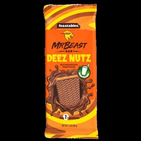 Deez Nutz cioccolato al latte con burro di arachidi, 60 g, Mr Beast Feastables