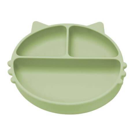 Piatto in silicone compartimentato con ventosa Kitty, 6 mesi+, Raw Green, Appekids