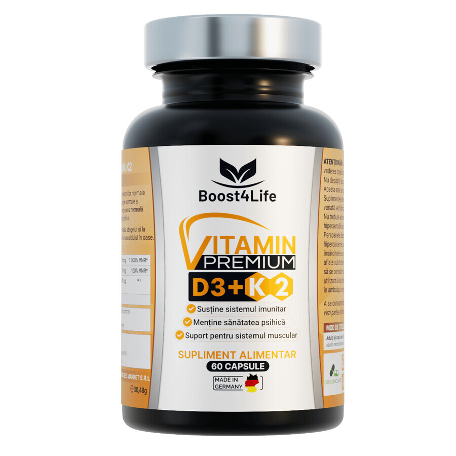 Vitamin D3 + K2 Premium GreenCaps, 60 capsules, Boost4Life