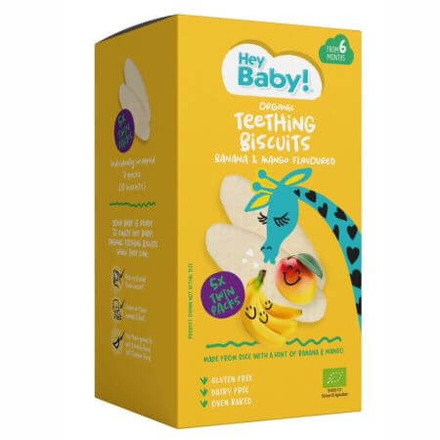 Biscotti biologici per la dentizione con banana, +6 mesi, 20g, Hey Baby