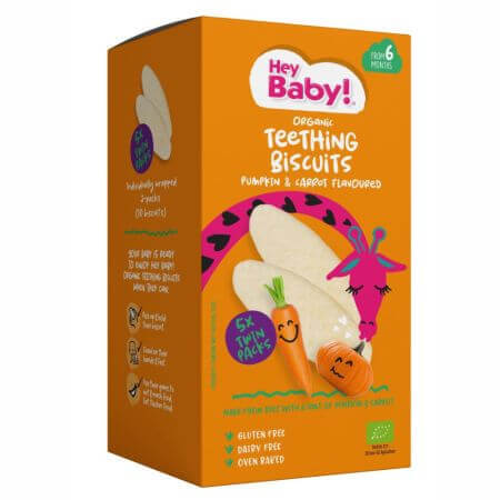 Biscotti biologici per la dentizione con carota e zucca, +6 mesi, 20g, Hey Baby