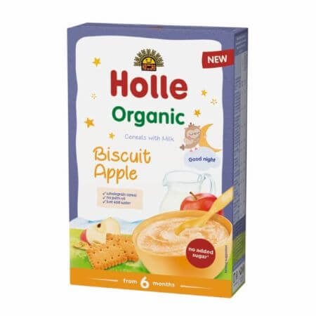 Cereali biologici con latte, mele e biscotti, +6 mesi, 250g, Holle