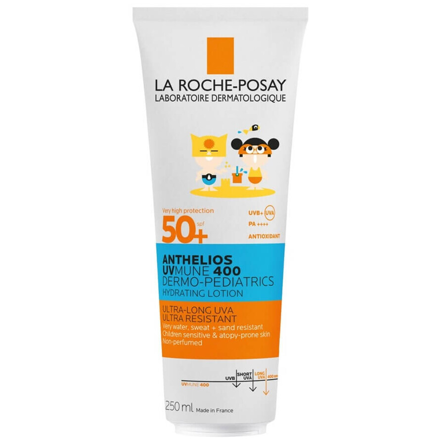 Anthelios Dermo-Pédiatrie Lotion hydratante avec SPF 50+ pour le visage et le corps des enfants, 250 ml, La Roche-Posay