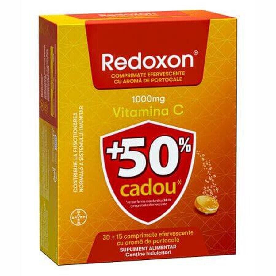 Redoxon bustina con vitamina C, 1000 mg, 30+15 compresse effervescenti, arancio, Bayer