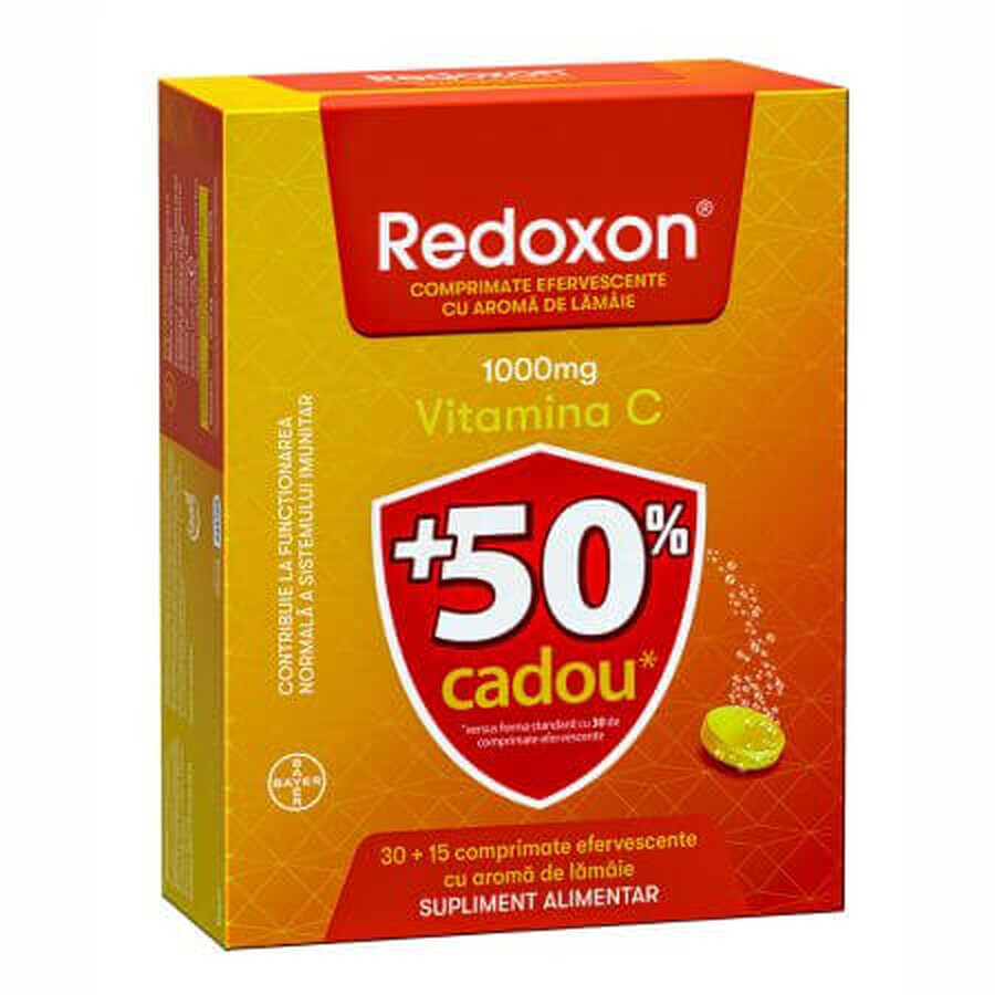 Redoxon Vitamina C, 1000 mg, 30+15 compresse effervescenti, limone, Bayer