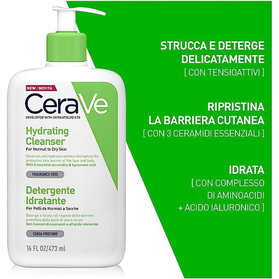 CeraVe Detergente Idratante, Da normale a secca, 236 ml 