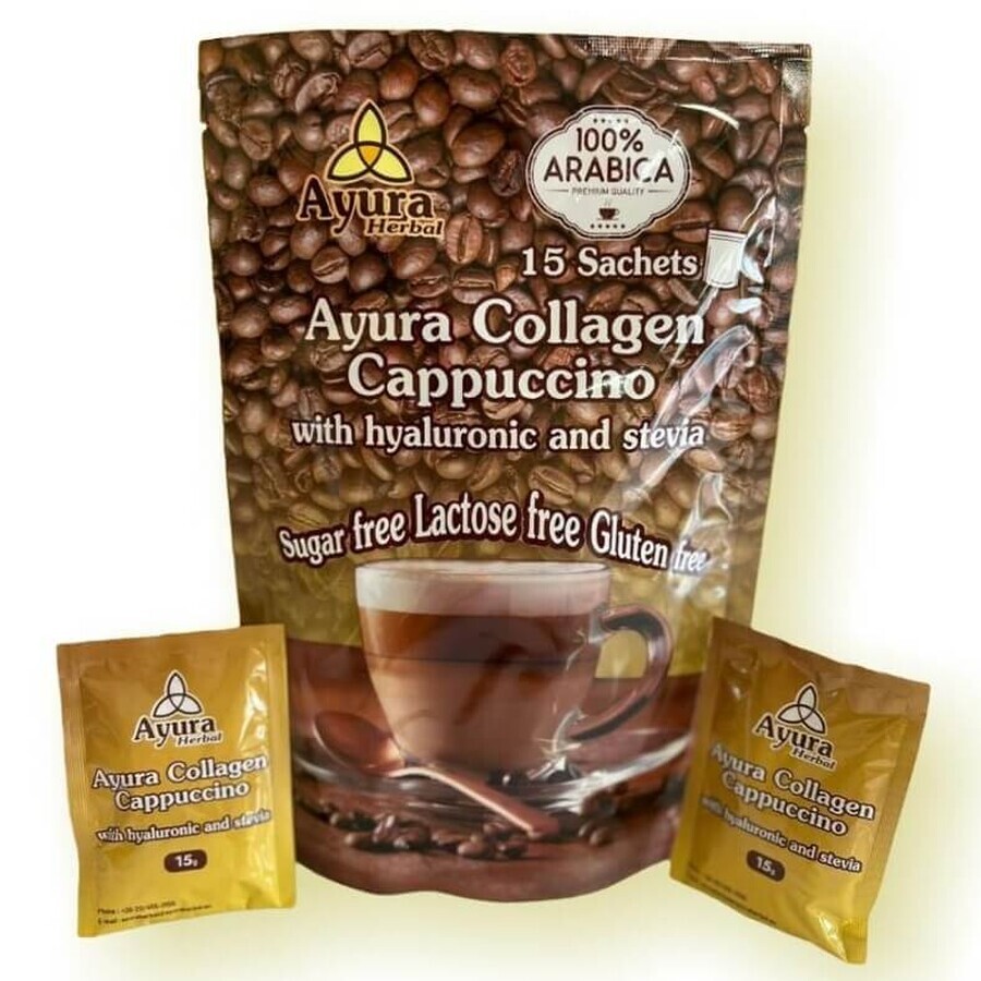 Caffè con collagene e acido ialuroinico Miscela istantanea di caffè famiglia, 15 bustine, Ayura Herbal