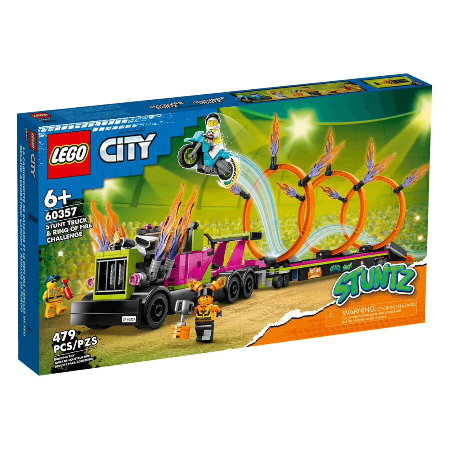 Lego City Stunt Truck e Fire Ring Challenge, 6 anni+, 60357, Lego