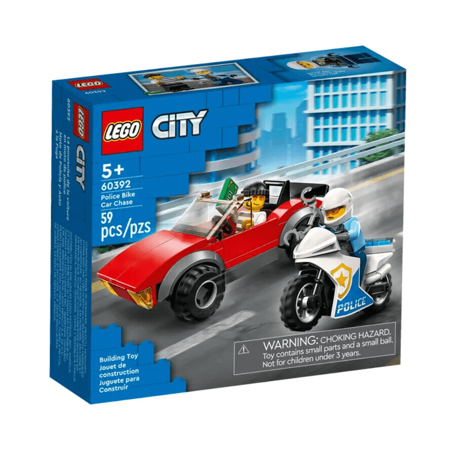 Poliziotto in moto che insegue un'auto Lego City, 5 anni+, 60392, Lego