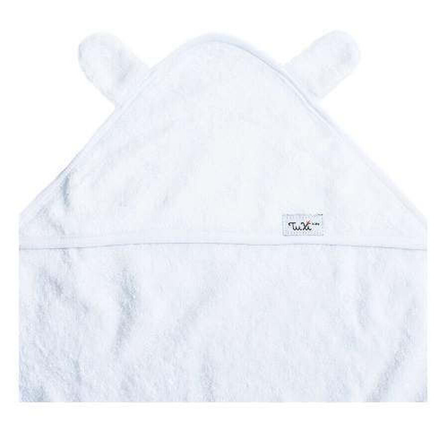 Asciugamano per neonati con cappuccio e orecchie, 80x80 cm, bianco, Tuxi