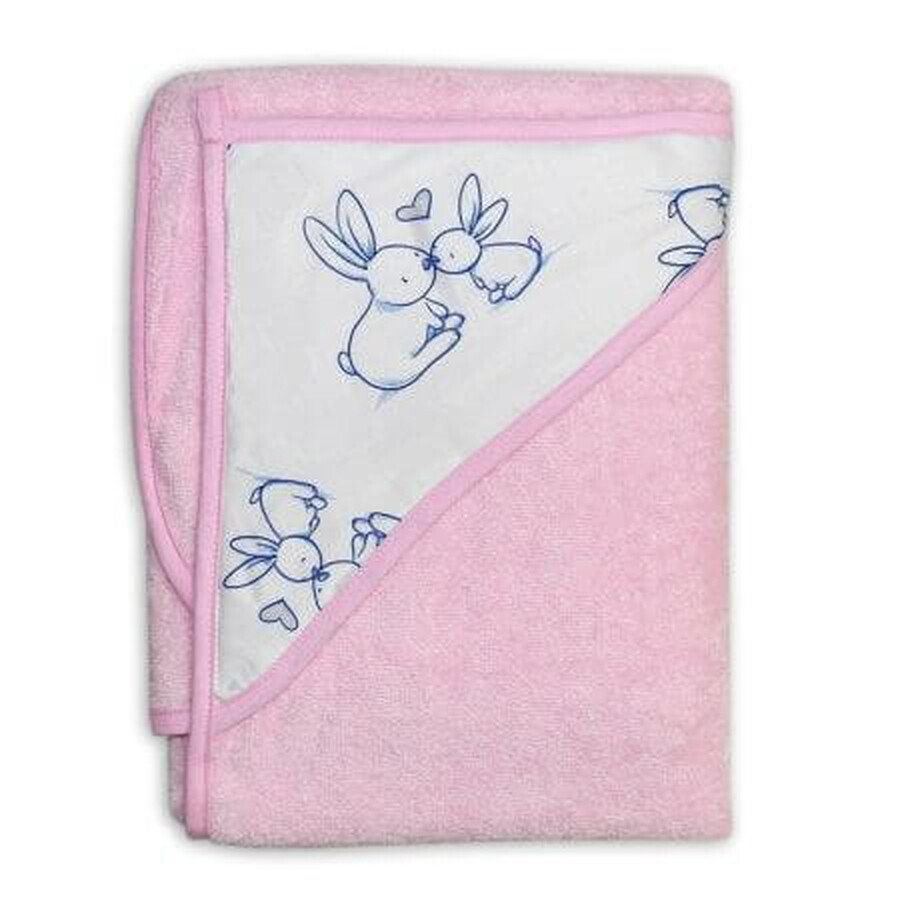 Asciugamano da bagno con cappuccio Little Bunnies, 100x100cm, rosa, Tega Baby