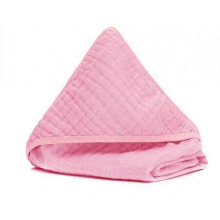 Asciugamano pieghevole in mussola con cappuccio, 75x75 cm, rosa, Fillikid