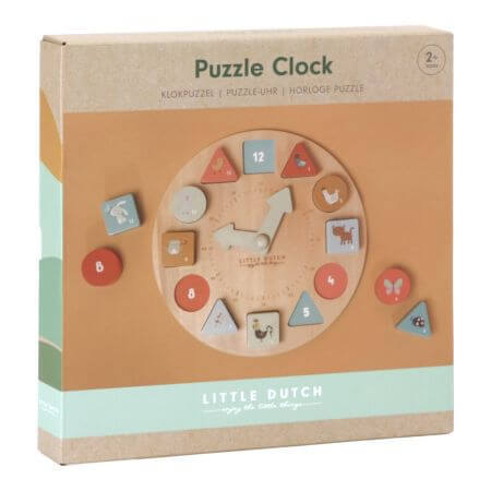 Puzzle di legno con orologio 3D, +2 anni, Little Dutch