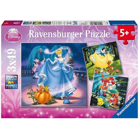 Puzzle di Biancaneve, Cenerentola e Ariel, 3x49 pezzi, Ravensburger