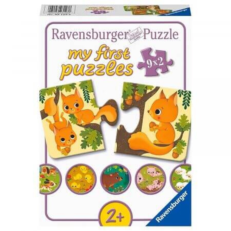 Puzzle animali e prole, 9 x 2 pezzi, Ravensburger