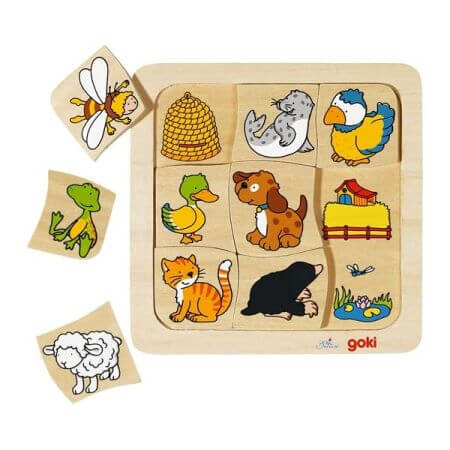 Puzzle di abbinamento in legno Case degli animali, +2 anni, Goki