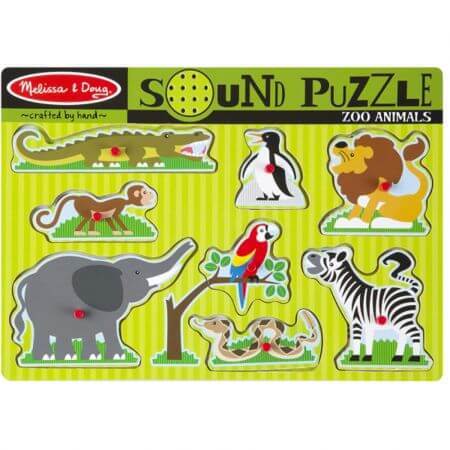 Puzzle in legno con suoni Animali dello zoo, +2 anni, Melissa&Doug