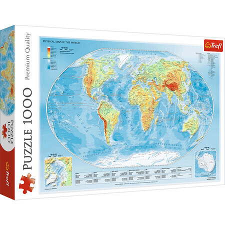 Puzzle Mappa fisica del mondo, 1000 pezzi, Trefl