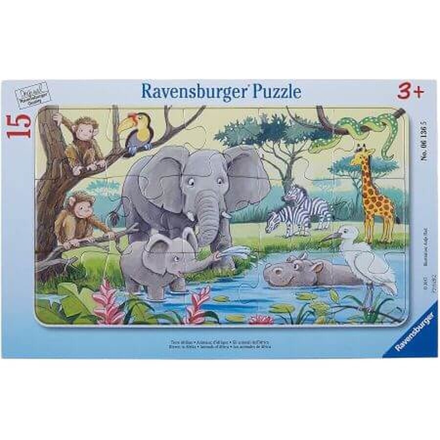 Puzzle a cornice Animali d'Africa, +3 anni, 15 pezzi, Ravensburger