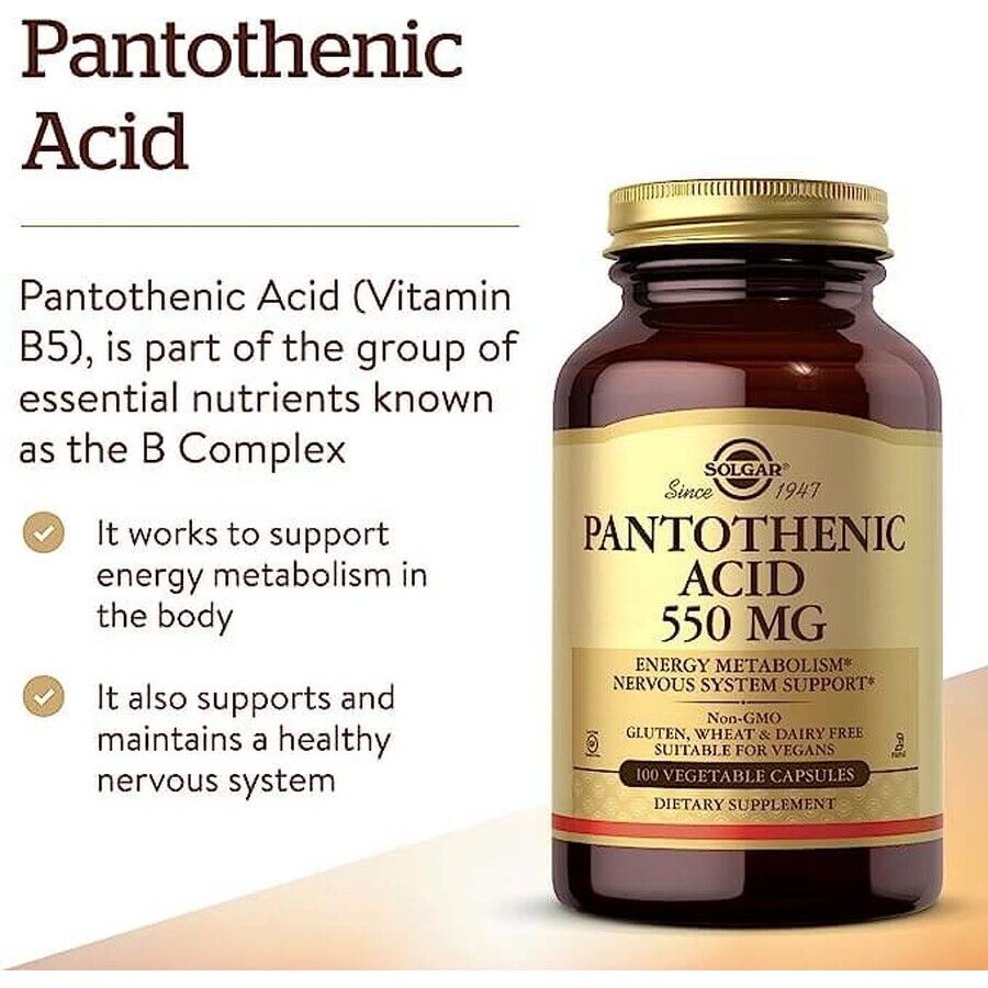 Pantotheenzuur Vitamine B5 550 mg, 50 capsules, Solgar