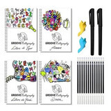 Set of 4 educational, reusable cards with indentations Hand and Print Letters, Numbers, Drawing, Groove Calligraphy