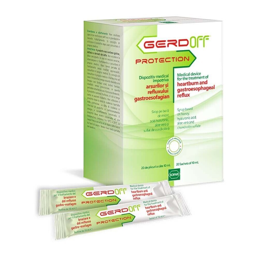 Sofar Gerdoff Protection Bruciore e Reflusso Gastro-Esofageo, 20 Bustine da 10ml