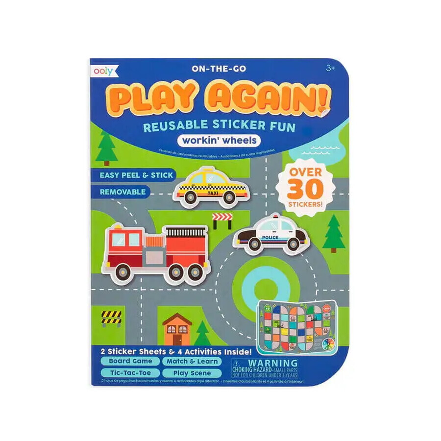 Set of boards and games with repositionable stickers, Vehicles, Ooly