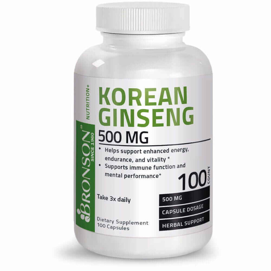 Korean Ginseng 500 mg, 100 capsules, Bronson Laboratories