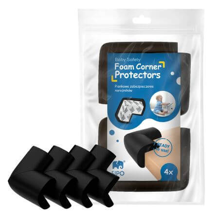 Set of 4 soft corner protectors, 3.17x5.3x2.1 cm, Black, Sipo