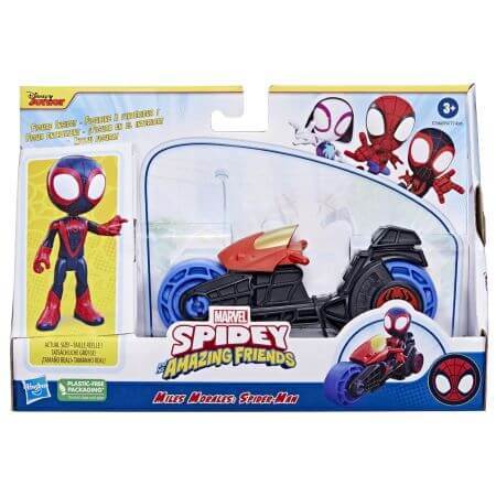Miles Morales Spider Man set di moto e action figure, +3 anni, 10 cm, Hasbro