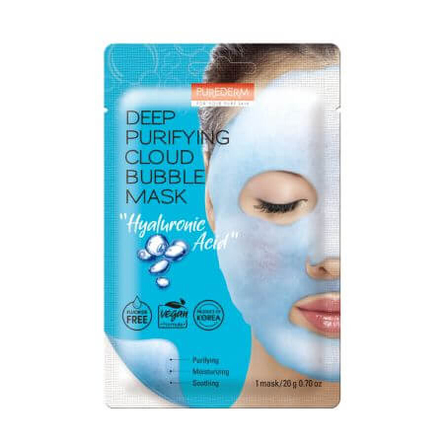 Maschera purificante con acido ialuronico e collagene Cloud Bubble, 20 g, Purederm