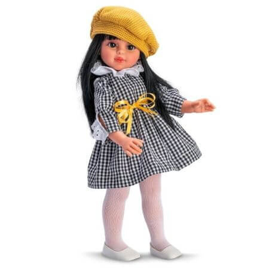 Bambola Sabrina marrone con vestito e calze gialle, +3 anni, 40 cm, Asivil