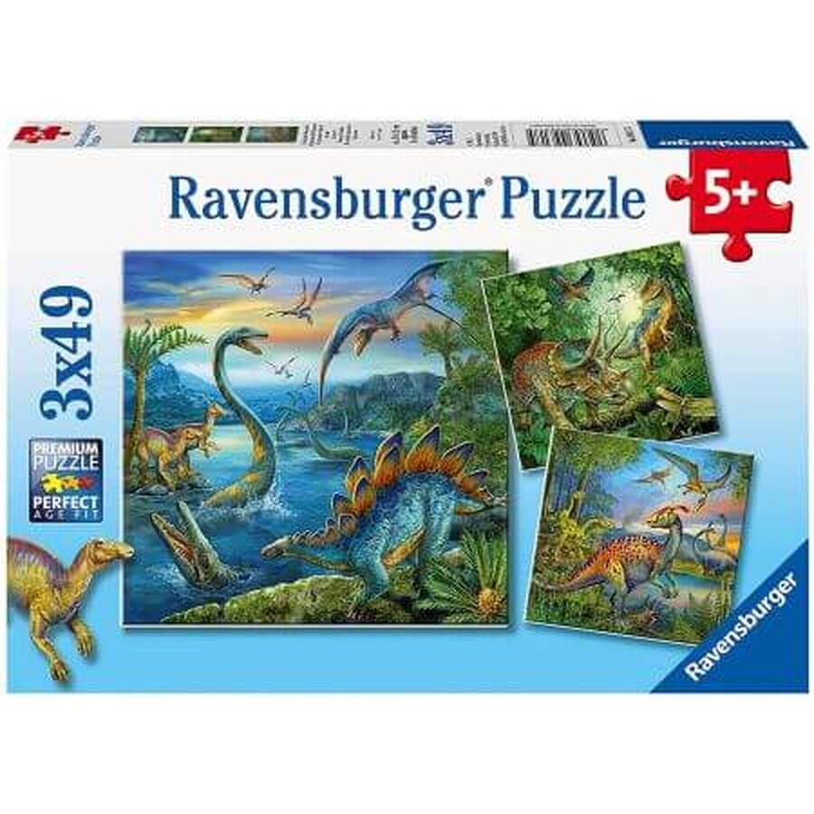 Puzzle di dinosauri, + 5 anni, 3 x 49 pezzi, Ravensburger