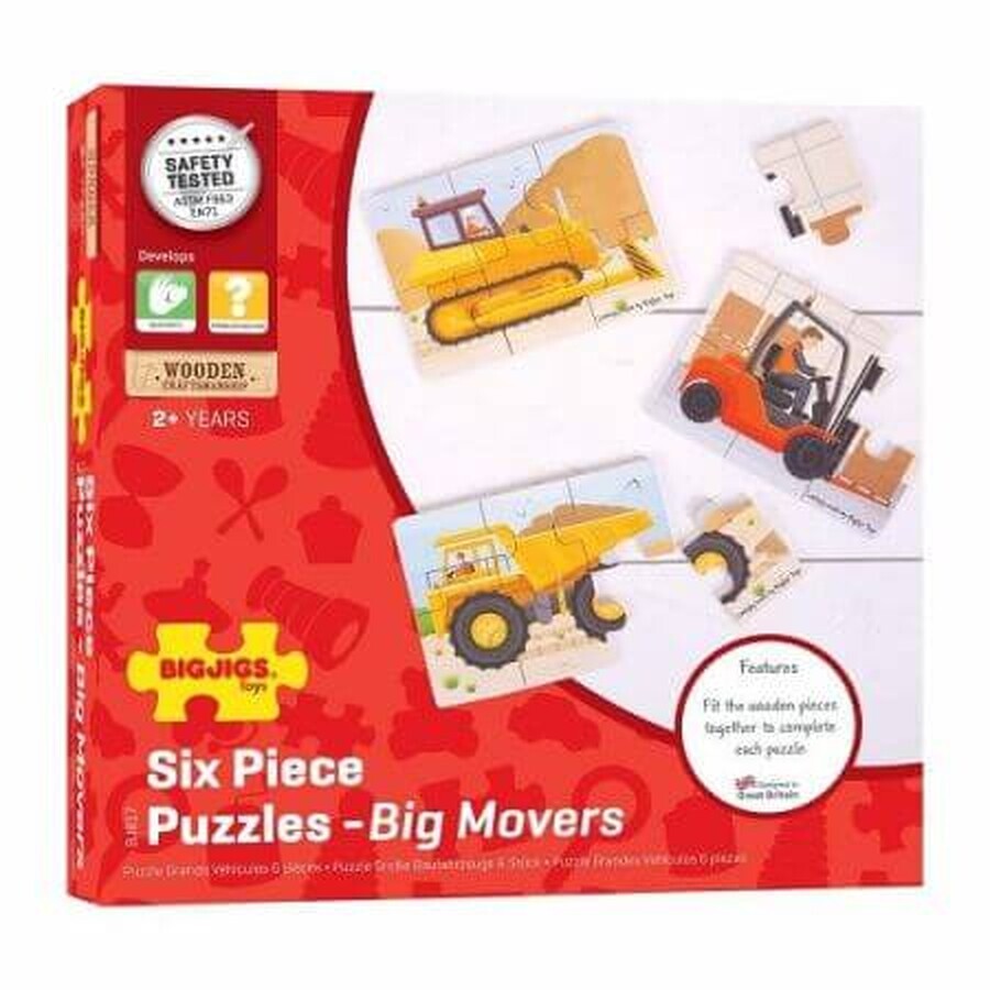 Set di 3 puzzle in legno, veicoli da costruzione, big jigs