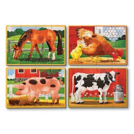 Set di 4 puzzle in legno in scatola con animaletti, +3 mesi, Melissa&Doug