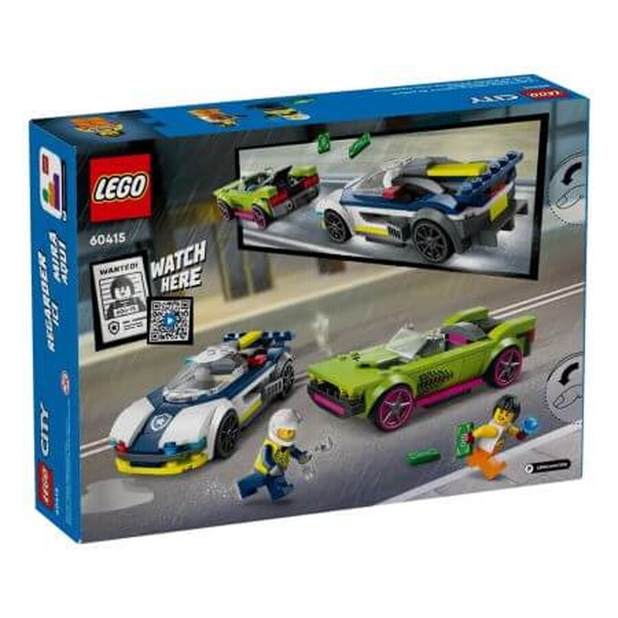 Inseguimento con auto della polizia e auto potente, +6 anni, 60415, Lego City