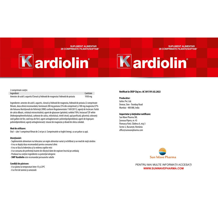 Kardiolin, 28 film-coated tablets , Sun Wave Pharma