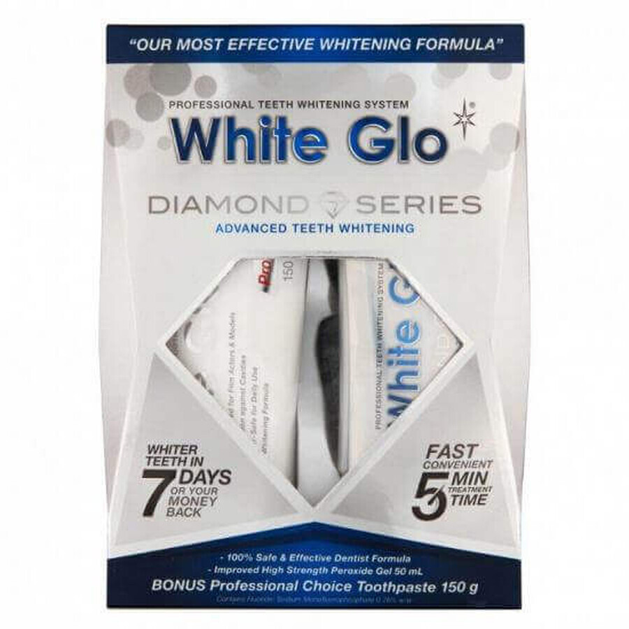 White Glo Diamond Series Treatment Kit, 50 ml + White Glo Professional Choice Toothpaste, 100 ml, Barros Laboratories