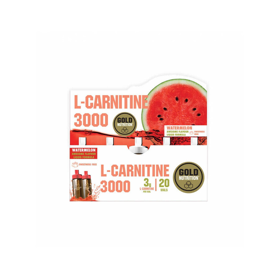 L-Carnitine 3000 mg with watermelon flavour, 20 vials, Gold Nutrition