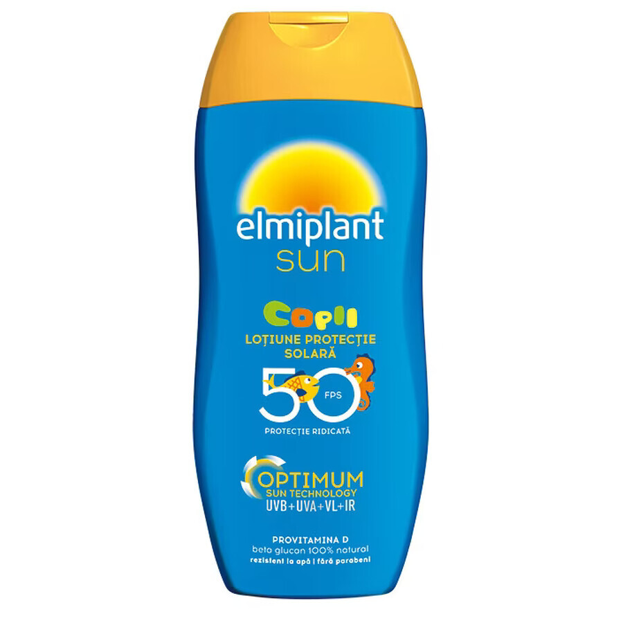 Loción infantil con alta protección solar SPF 50 Optimum Sun, 200 ml, Elmiplant