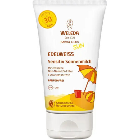 Lozione solare al fiordaliso per bambini SPF 30 Sensitive Sun, 150 ml, Weleda 